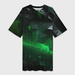 Женская длинная футболка Асимметрия зеленого узора