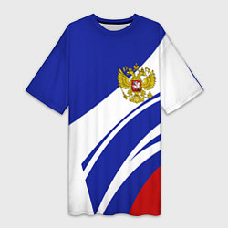 Женская длинная футболка Герб России на абстрактных полосах