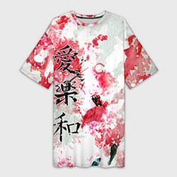 Женская длинная футболка Японский стиль иероглифы
