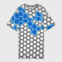 Женская длинная футболка Синяя энерго-броня из шестиугольников