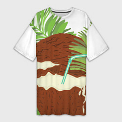 Женская длинная футболка Кокосы и листья