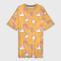 Женская длинная футболка Единорог цветная грива