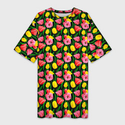 Женская длинная футболка Разноцветные тюльпаны