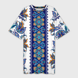 Женская длинная футболка Цветочный этнический орнамент