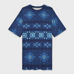 Женская длинная футболка Blue tribal geometric