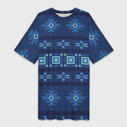 Футболка женская длинная Blue tribal geometric, цвет: 3D-принт