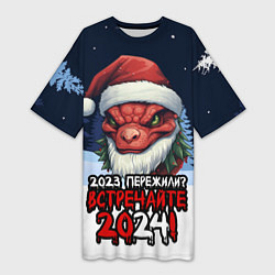 Футболка женская длинная Красный злой дракон 2024, цвет: 3D-принт