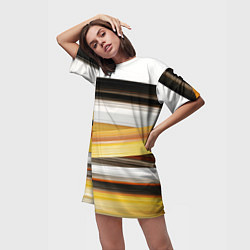 Футболка женская длинная Черные белые желтые полосы, цвет: 3D-принт — фото 2