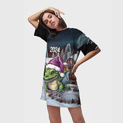 Футболка женская длинная Дракоша 2024, цвет: 3D-принт — фото 2