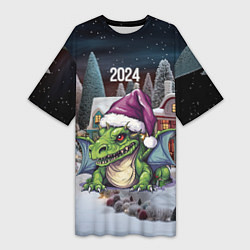 Футболка женская длинная Дракоша 2024, цвет: 3D-принт