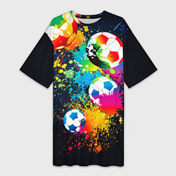 Женская длинная футболка Разноцветные футбольные мячи