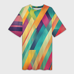 Женская длинная футболка Цветные диагональные полосы