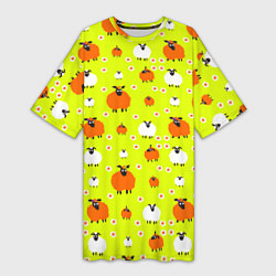 Женская длинная футболка Стадо овец в поле