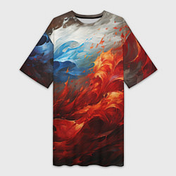 Женская длинная футболка Абстрактный белый синий красный дым