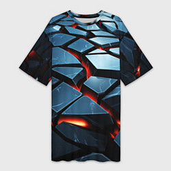 Женская длинная футболка Абстрактные плиты с оранжевым светом