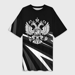 Женская длинная футболка Герб РФ - white and black geometry
