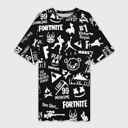 Футболка женская длинная Fortnite alllogo black, цвет: 3D-принт