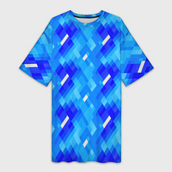 Футболка женская длинная Синее пиксельное полотно, цвет: 3D-принт