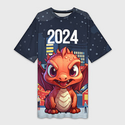 Женская длинная футболка Рыжий дракон 2024