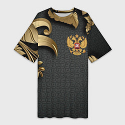 Женская длинная футболка Золотой герб России и объемные узоры