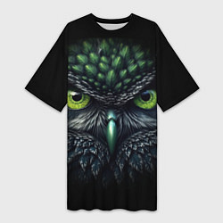 Женская длинная футболка Грозная зеленая сова