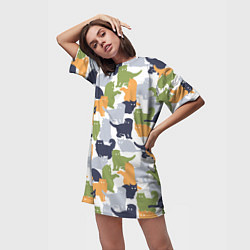 Футболка женская длинная Пушистые кошки, цвет: 3D-принт — фото 2