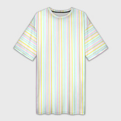 Женская длинная футболка Тонкие цветные полосы на белом