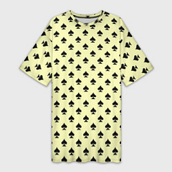 Футболка женская длинная Пиковая масть светло-жёлтый, цвет: 3D-принт