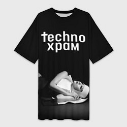 Женская длинная футболка Techno храм монашка лежит