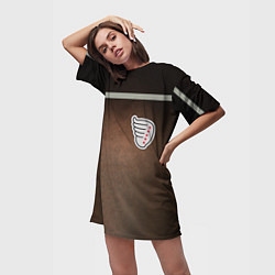 Футболка женская длинная Куртка Турбо из Слово пацана с кленовым листом, цвет: 3D-принт — фото 2