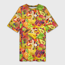 Женская длинная футболка Экзотические фрукты и ягоды