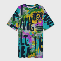 Женская длинная футболка Загадочный абстрактный текст на ярком фоне