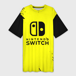 Футболка женская длинная Nintendo switch краски на жёлтом, цвет: 3D-принт
