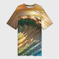 Женская длинная футболка Перламутровые блестящие волны радужных цветов
