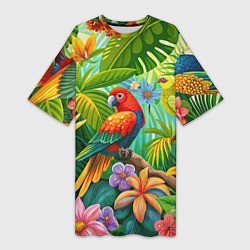 Женская длинная футболка Попугаи - экзотические птицы