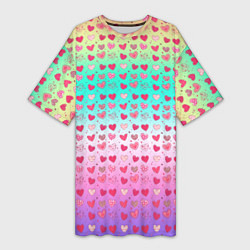 Женская длинная футболка Паттерн сердечки на разноцветном фоне