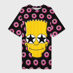 Женская длинная футболка Барт Симпсон на фоне пончиков