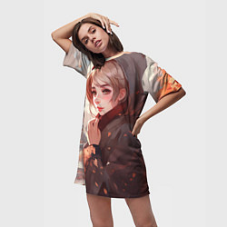Футболка женская длинная Русская девушка в аниме стиле, цвет: 3D-принт — фото 2