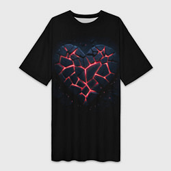 Женская длинная футболка Разбитое сердце из камня и неона