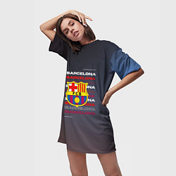 Футболка женская длинная Логотип футбольный клуб Барселона, цвет: 3D-принт — фото 2