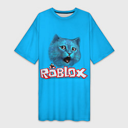 Футболка женская длинная Roblox синий кот, цвет: 3D-принт