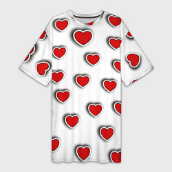 Женская длинная футболка Стикеры наклейки объемные сердечки