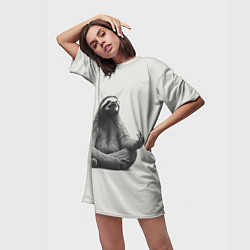 Футболка женская длинная Ленивиц в позе лотоса, цвет: 3D-принт — фото 2