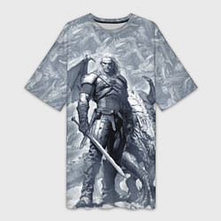 Женская длинная футболка The Witcher and dragon - hand drawn style