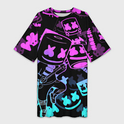 Футболка женская длинная Marshmello neon pattern, цвет: 3D-принт