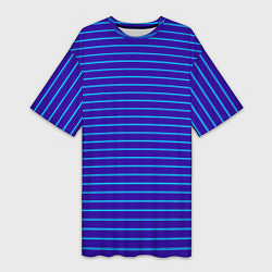 Женская длинная футболка Неоновые линии циан на темно синем