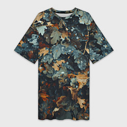 Женская длинная футболка Реалистичный камуфляж из сухих листьев