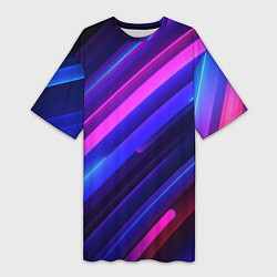 Женская длинная футболка Неоновые яркие абстрактные полосы
