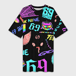 Футболка женская длинная 6ix9ine logo rap bend, цвет: 3D-принт