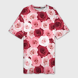 Женская длинная футболка Красные и розовые розы